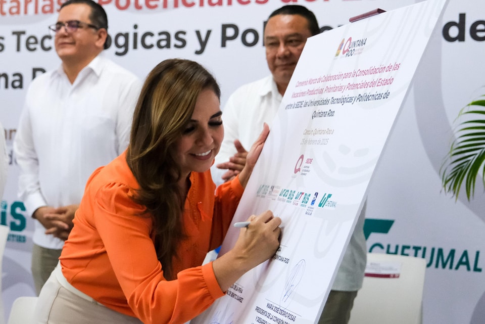 Firma Mara Lezama acuerdo para vincular a estudiantes de 6 universidades con el sector productivo
